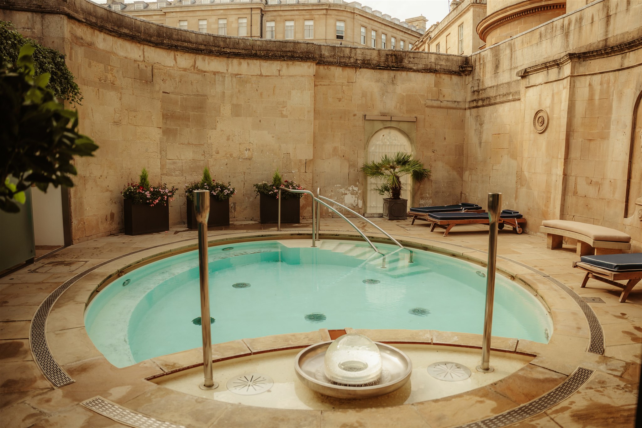 Aerial view of Thermae Bath Spa rooftop pool in Bath
